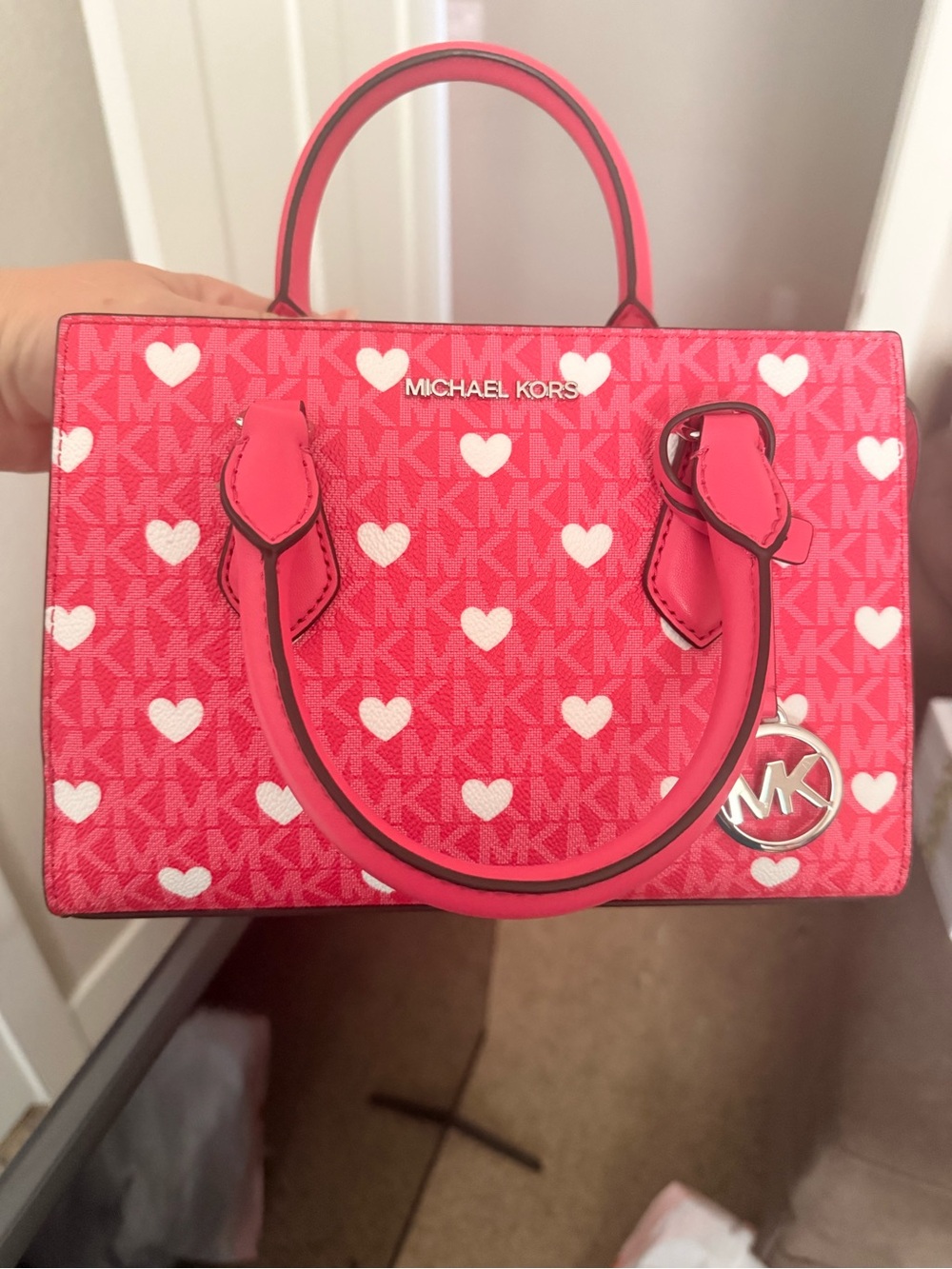 Michael Kors Hot Pink Heart Logo Satchel